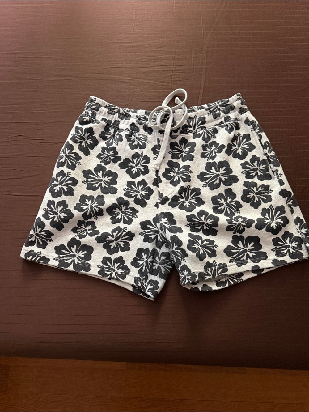 Forever 21 White Swim Trunks with Black Floral Print